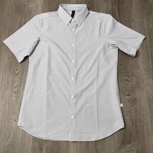 Lululemon Short Sleeve Button Up Shirt Mens Size Small Blue White Striped